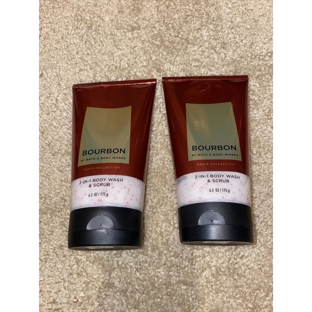 Bath Body Works  2x MEN'S BOURBON‎ BODY WASH & SCRUB 6.2 Oz